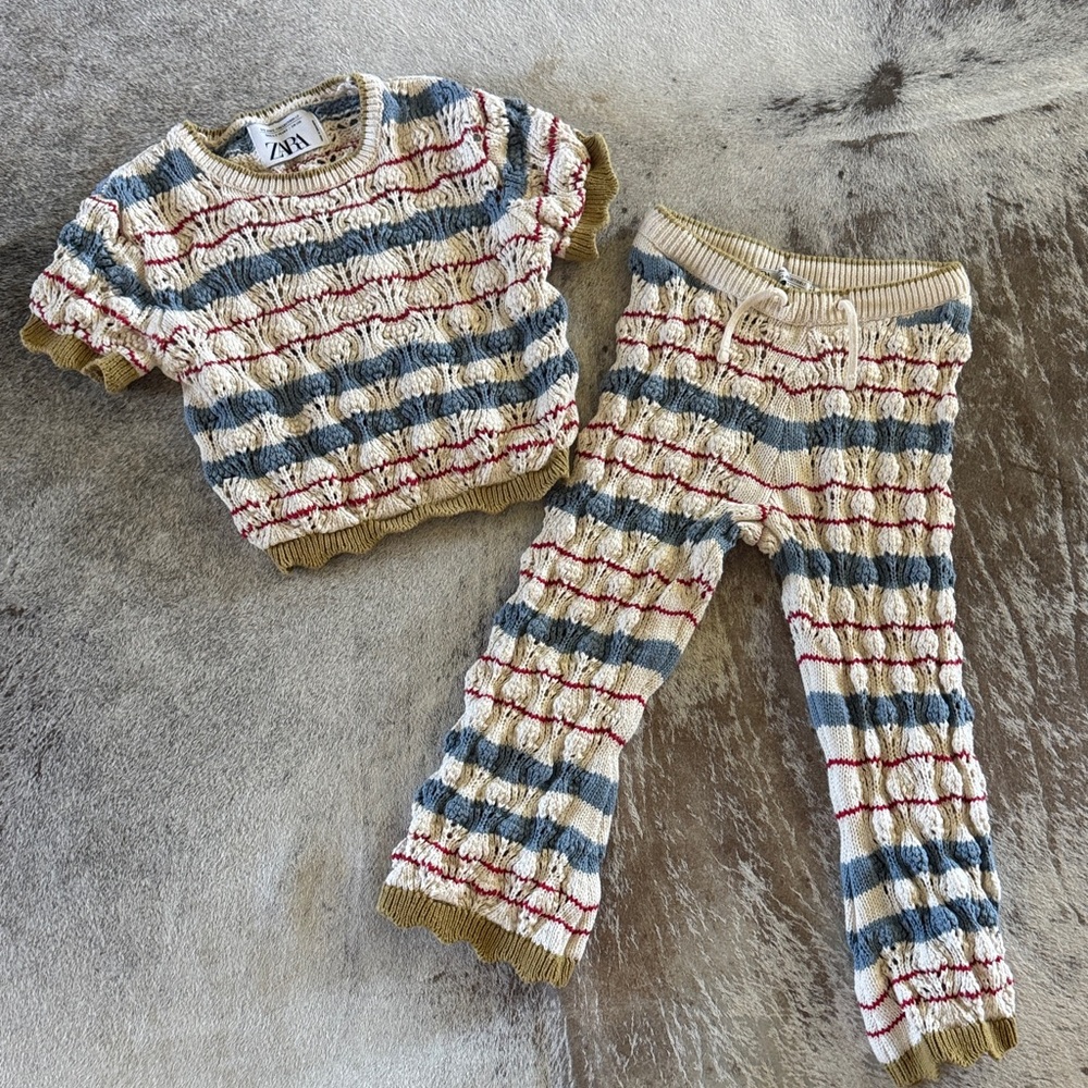 Zara Girls Multicolor Knit Set with Stripes